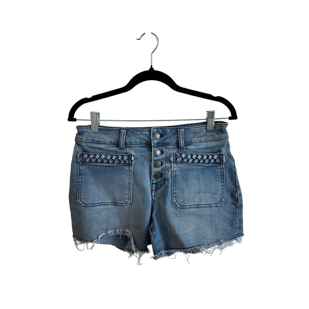 Idyllwind Miranda Lambert Blue Denim Cut Off Shorts Western Braid Pockets Sz 6